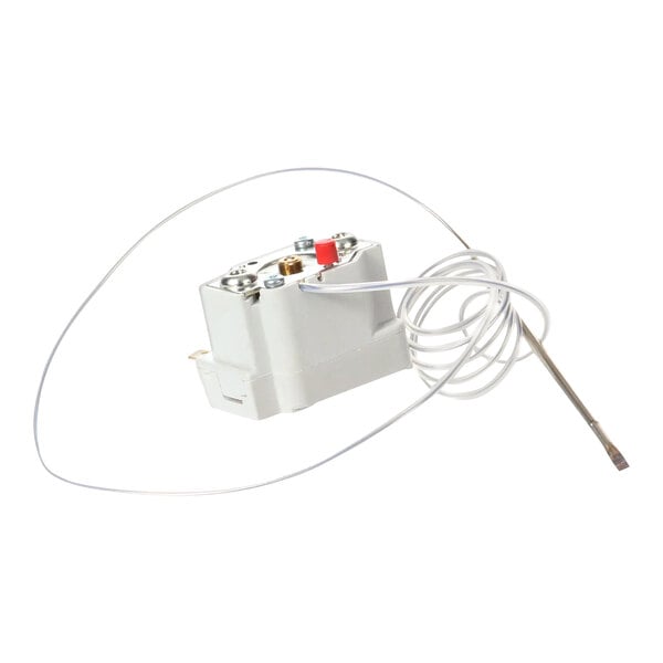 A white Merrychef E2 thermal trip device with wires attached.