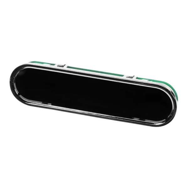 A black rectangular object with a green border.
