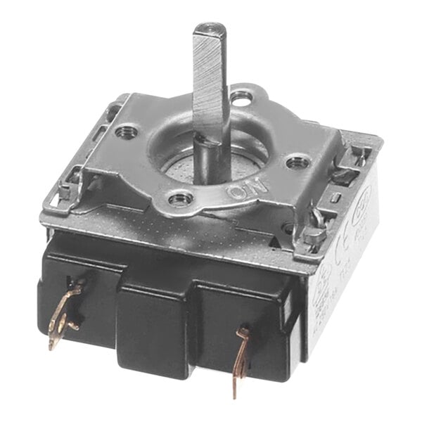 A small metal and black Vollrath timer with a metal handle.