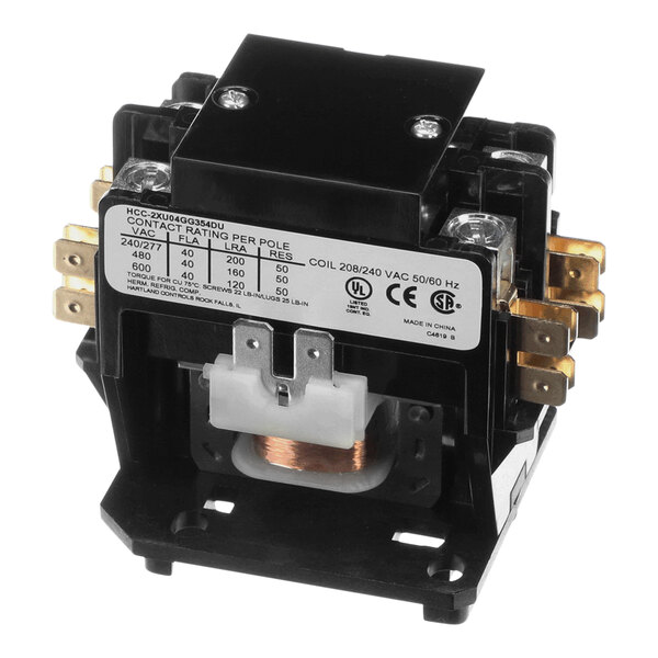 A black and white electrical Cretors relay with a white label.