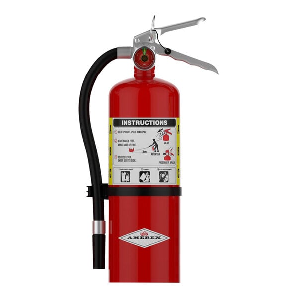 An Amerex fire extinguisher with wall bracket.