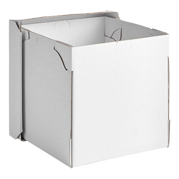 A white cardboard cake box with a window in the top.