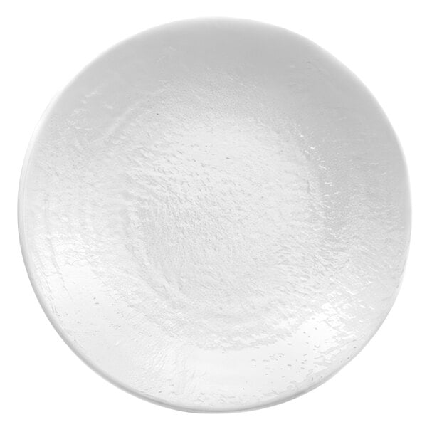 A white Elite Global Solutions round plate with a ripple pattern.