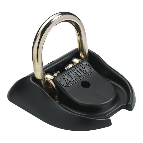 A black ABUS floor anchor with a silver ring.