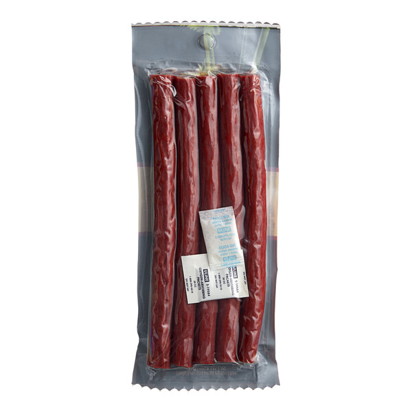 A white package of Demitri's Pepperoni Straws with a red label.