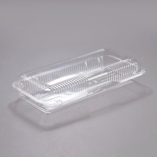 A clear Dart PET plastic container with a clear lid.