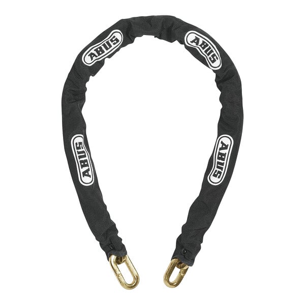A black ABUS steel chain with a white sleeve.