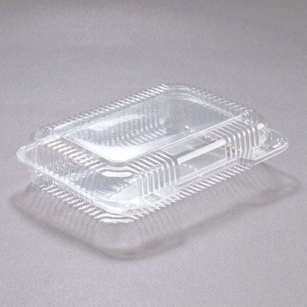 A clear Dart StayLock plastic container with a clear lid.