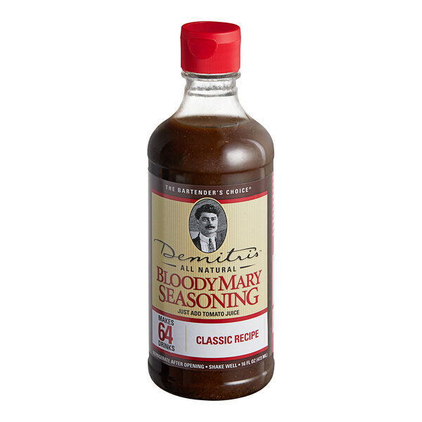 A close-up of a bottle of Demitri's Classic Bloody Mary Concentrated Seasoning.