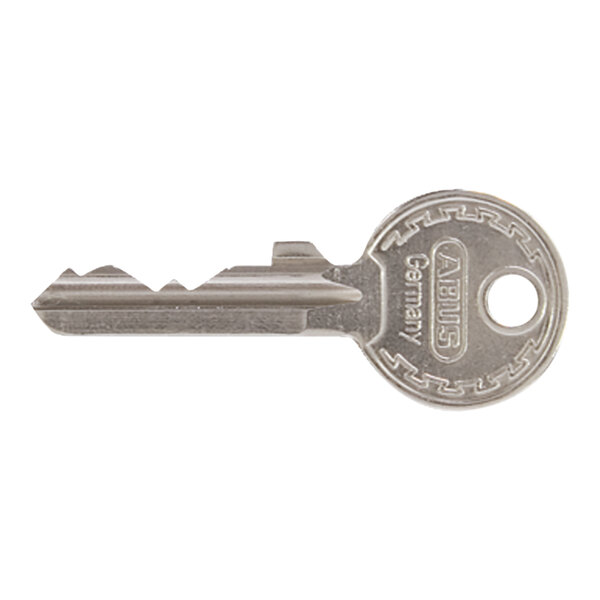 The key for an ABUS brass padlock with a metal handle.