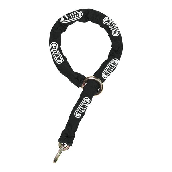 A black ABUS square loop-style security chain with a white sleeve.