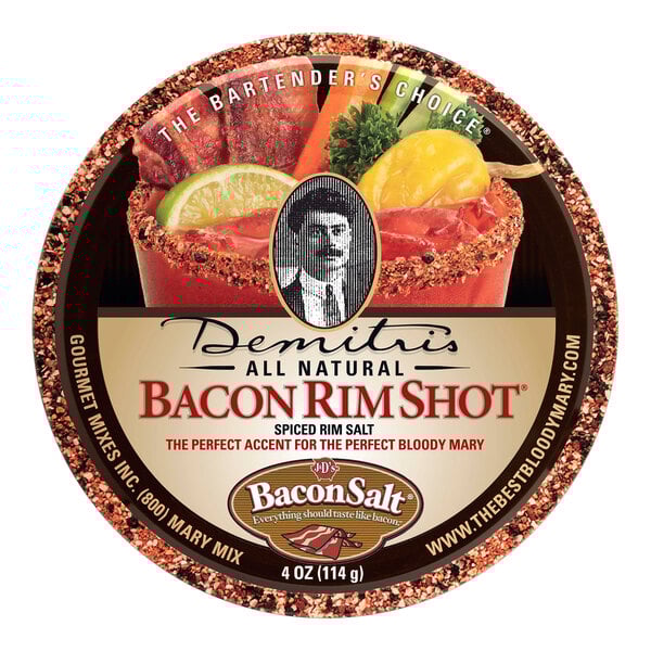 A case of Demitri's Bacon Rim Shot with a label on the counter.