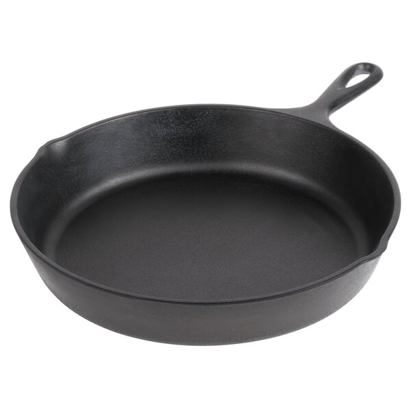 A black pan with a handle.