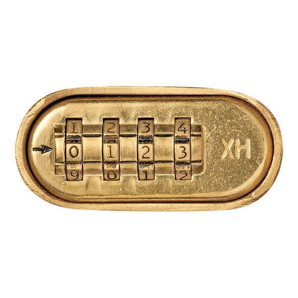A close-up of a gold ABUS combination padlock with numbers on it.