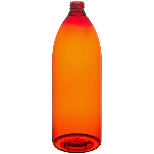 A red and orange 32 oz. Bullet Cosmo PET amber bottle with a lid.