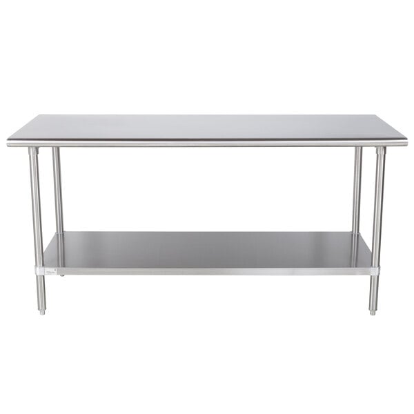 An Advance Tabco stainless steel work table with undershelf.