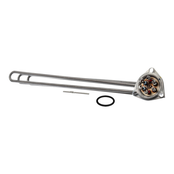 A stainless steel Meiko wash tank heater with a screw and O-ring.