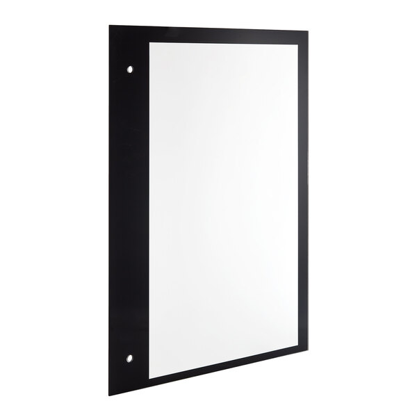 The left glass panel for an Avantco refrigeration cabinet with a black frame.