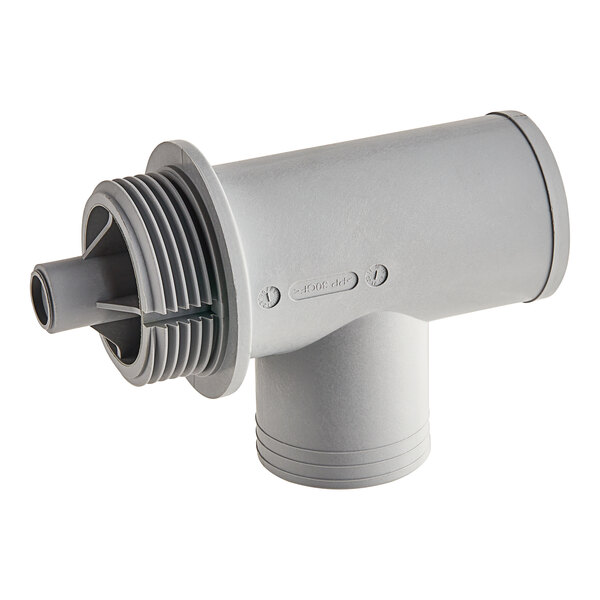 A grey plastic pipe with a white plastic tube.