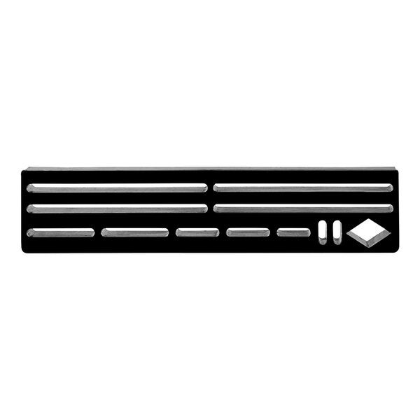 A white rectangular Schraf stainless steel knife rack with 12 slots and an enclosed back with silver bars.