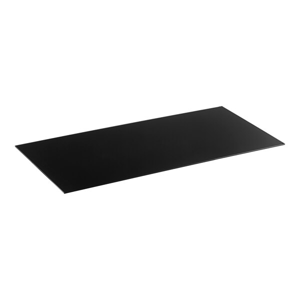 A black rectangular object on a white background.