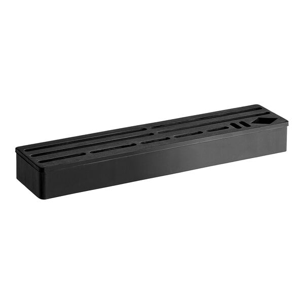 A black rectangular plastic insert with 12 slots for knives.