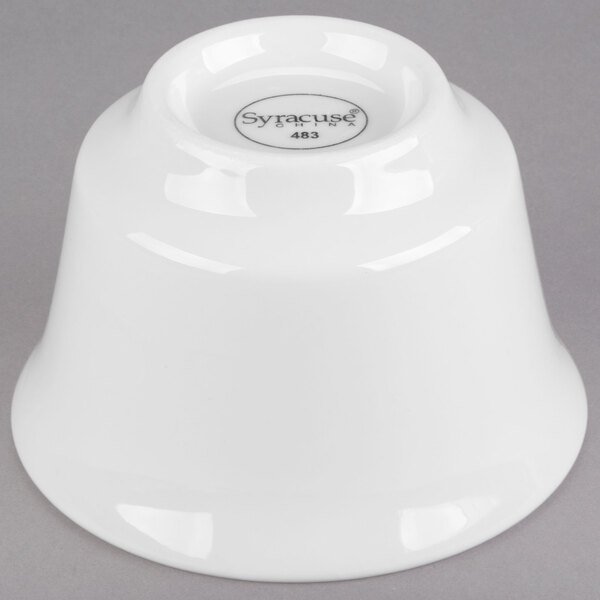 A white Libbey Royal Rideau porcelain bouillon bowl with a lid.