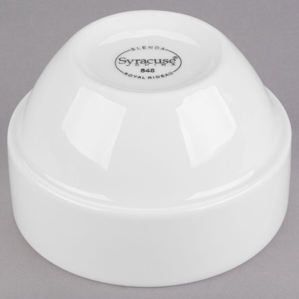 A Libbey Royal Rideau white porcelain bouillon bowl with a lid.