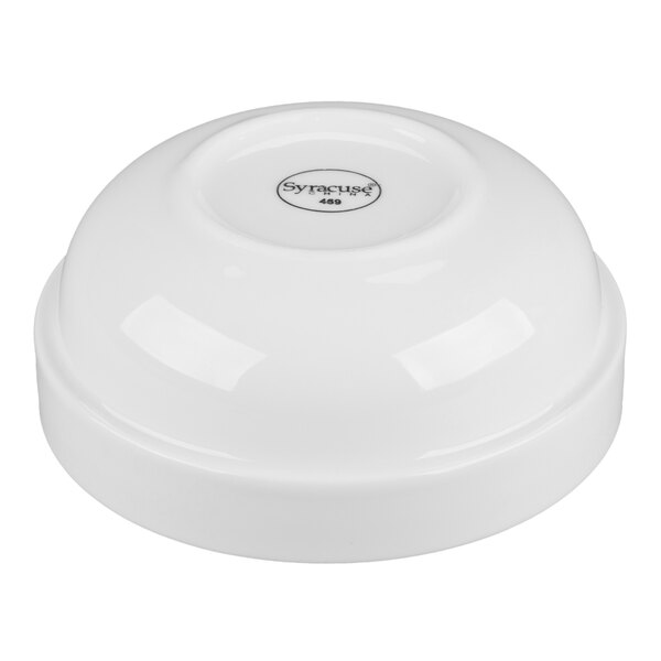 A white porcelain stacking soup and cereal bowl.