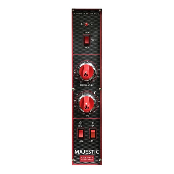 A control panel for an American Range Majestic single-deck liquid propane convection oven.