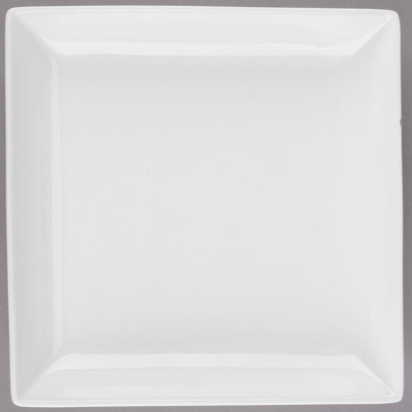 A white square Libbey coupe plate with a white rim.