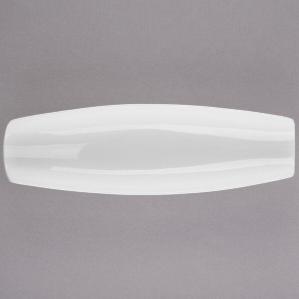 A white rectangular Libbey canoe plate.
