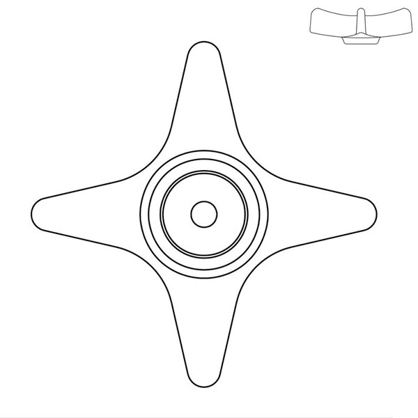 A black and white drawing of a T&S four arm lab handle with a star in the center.