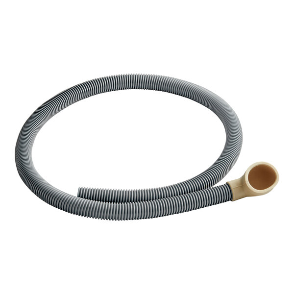 A grey corrugated pipe for a Noble Warewashing dishwasher tank on a white background.