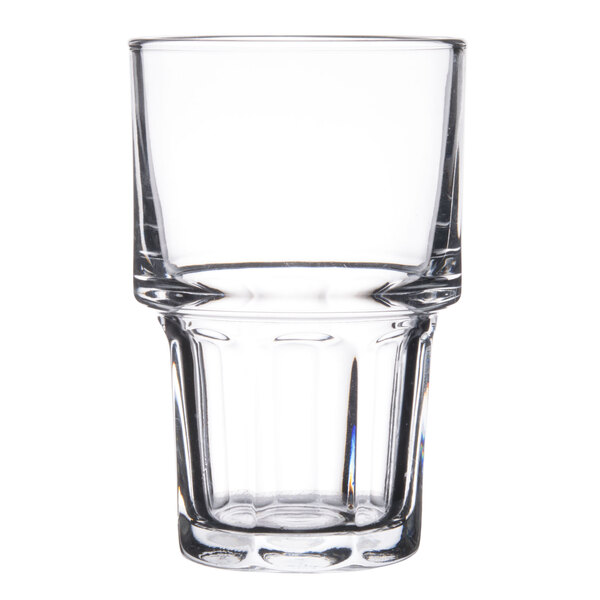 A close up of a Libbey Gibraltar stackable highball glass.