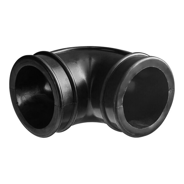 A black plastic pipe with two holes.