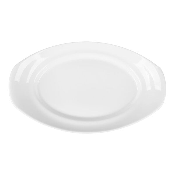 Libbey Slenda 14" x 8 1/4" Oval Royal Rideau White Footed Porcelain Handle Platter - Sample