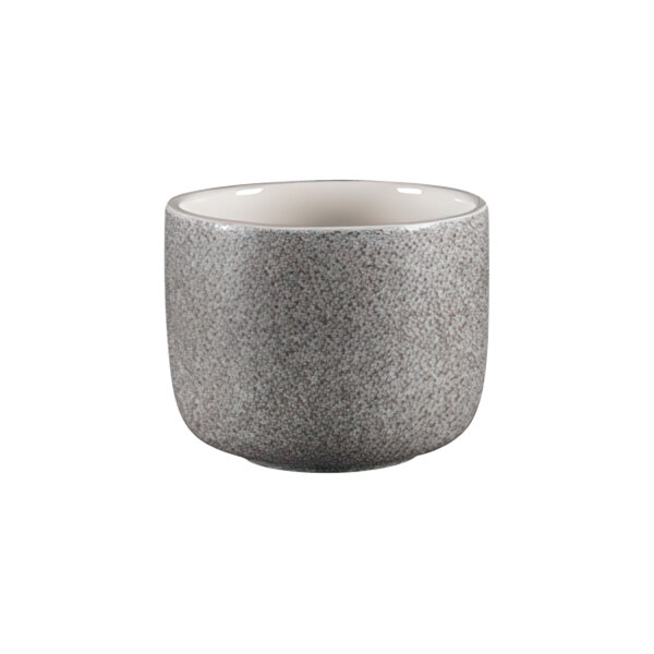 A RAK Porcelain white bowl with a gray interior and white rim.