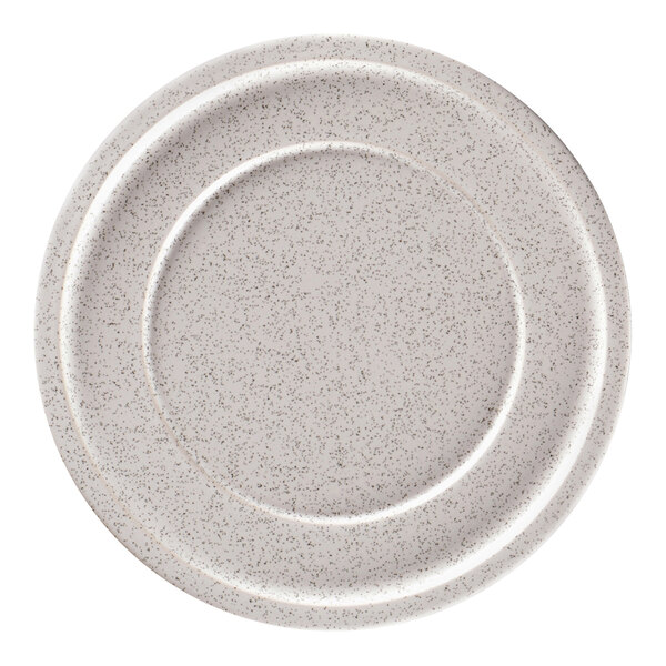 A white RAK Porcelain flat porcelain plate with speckled specks.