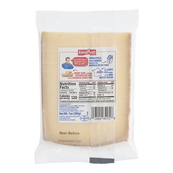A package of Entremont Comte cheese with label on a white background.