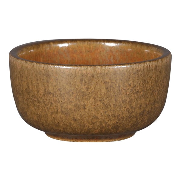 A brown RAK Porcelain ramekin with a brown rim.