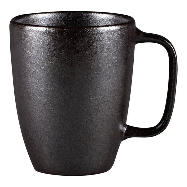 A case of 12 black RAK Porcelain mugs with handles.