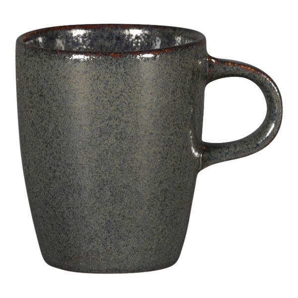 A RAK Porcelain gray espresso cup with a handle.