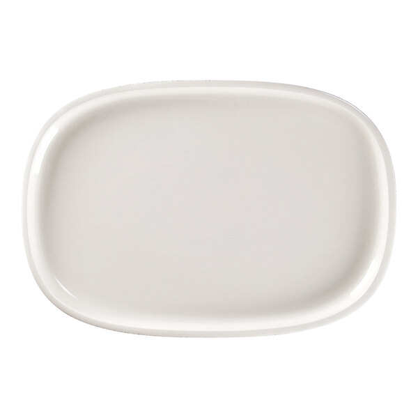 A white porcelain rectangular plate with dual oval shapes.