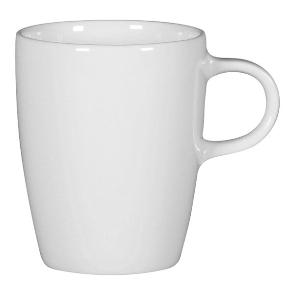 A case of 12 white porcelain RAK coffee cups with handles.