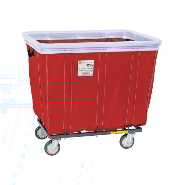 A red R&B Wire laundry basket truck with white antimicrobial vinyl.