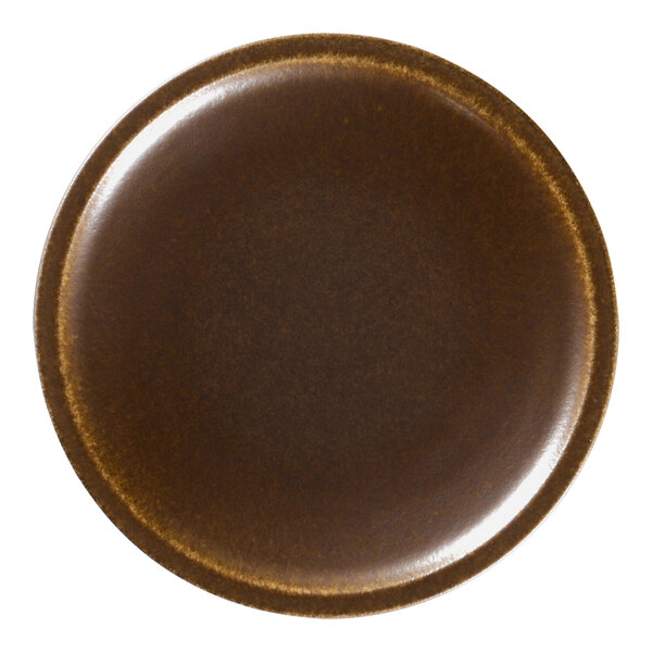 A brown plate with a white background.