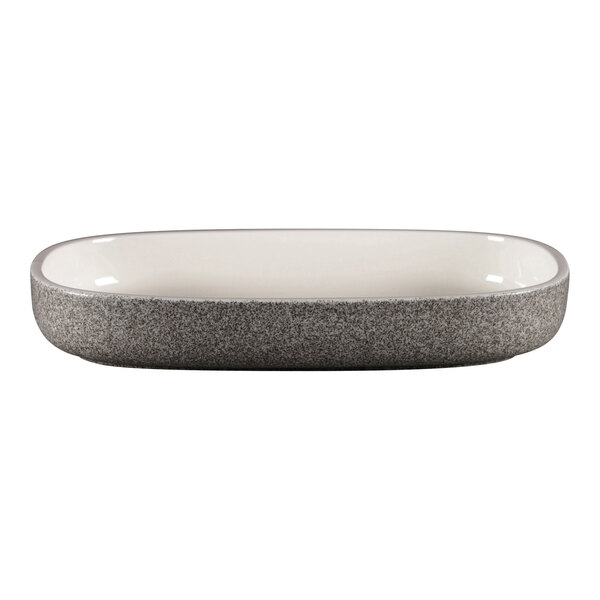 A RAK Porcelain dual oval porcelain plate with a gray and white design.