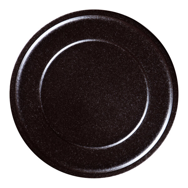 A black RAK Porcelain Forge porcelain plate with a circular rim.