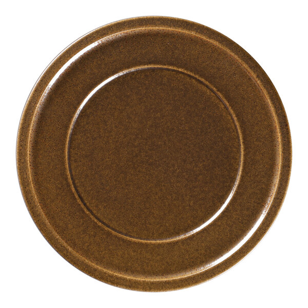 A brown RAK Porcelain plate with a round edge.